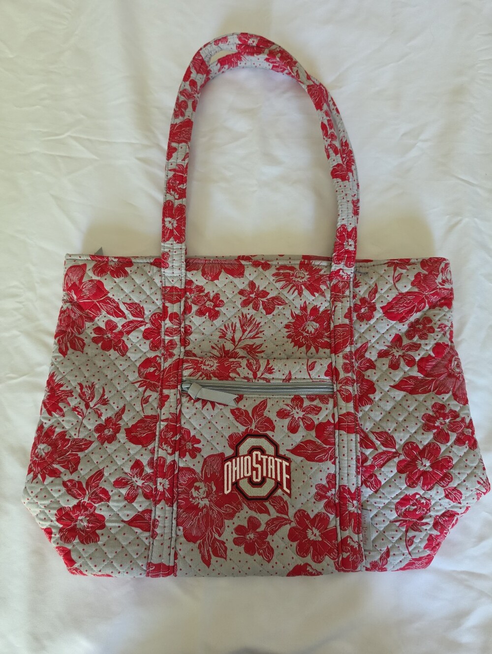 Vera Bradley Ohio State Collegiate Vera Quilted Tote Gray, Red Rain Garden Print